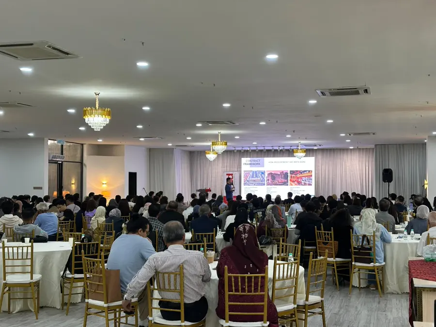 Corporate conference audience and presenter